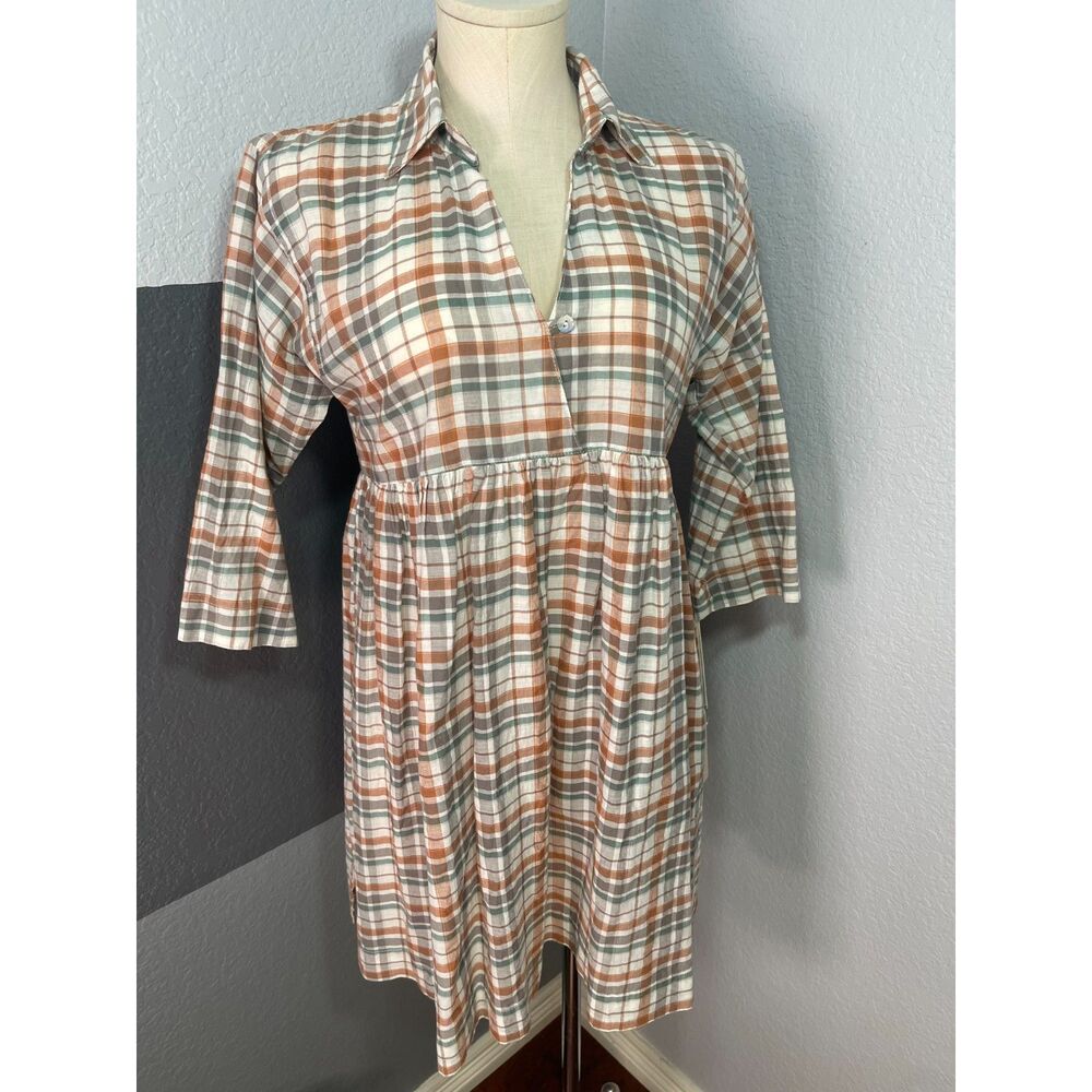 NWT Cousin Earl Flounce Plaid Babydoll Mini Dress S Brown Country Cottagecore - Picture 9 of 11